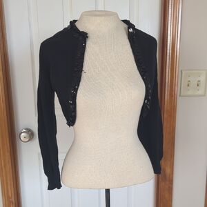 Cropped Black Y2K Cardigan With Sequent Trim